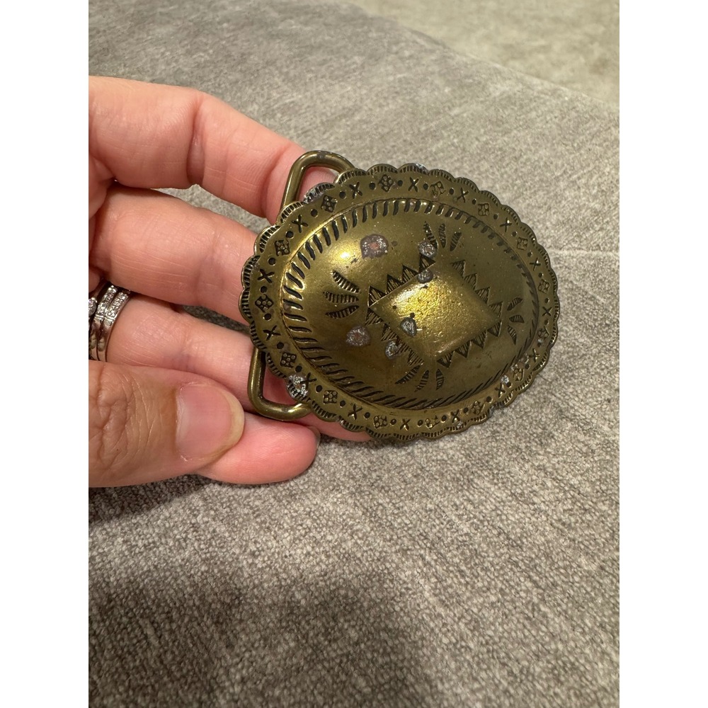 Vintage Belt Buckle Western Engraved Solid Brass Gold Women's
